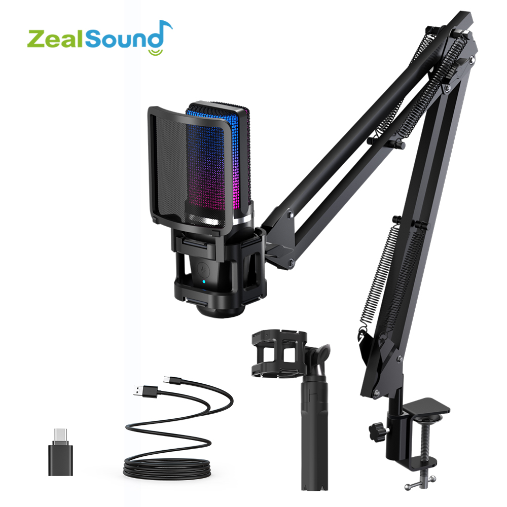 Streaming Mic Condenser - Zealsound RGB ghi âm Microphone với