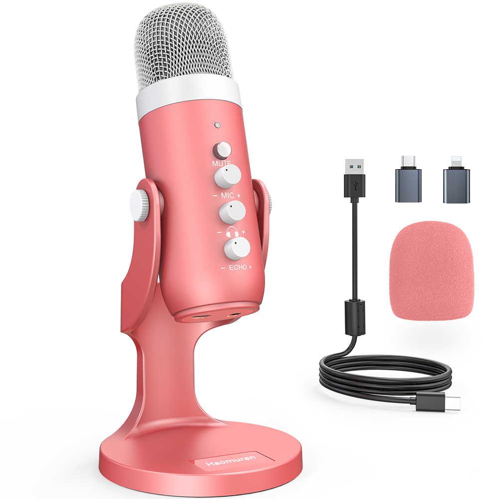 Streaming Mic Condenser - Haomuren USB Condenser Microphone Pink Studio